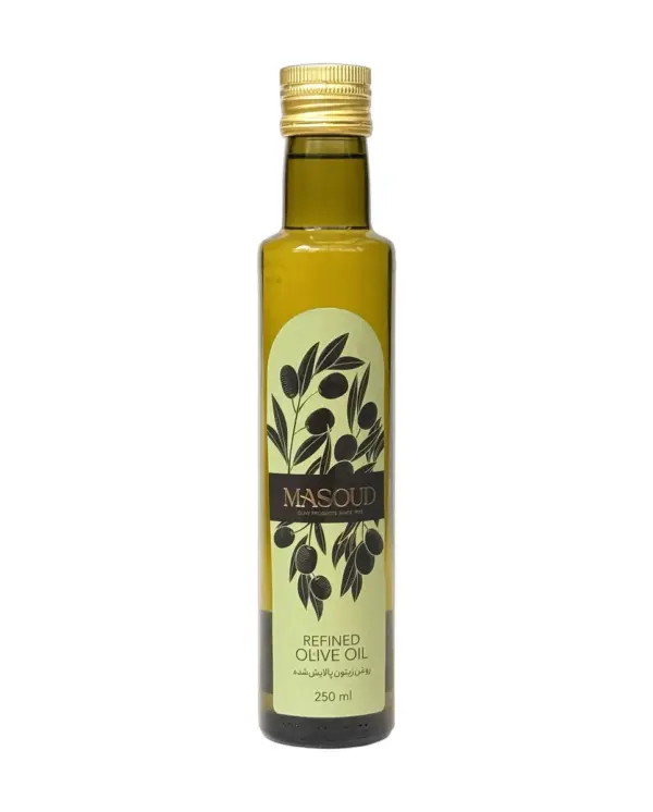 بطری ۲۵۰ میلی‌لیتری روغن زیتون بی بو تصفیه شده مسعود رودبار طرح جدید