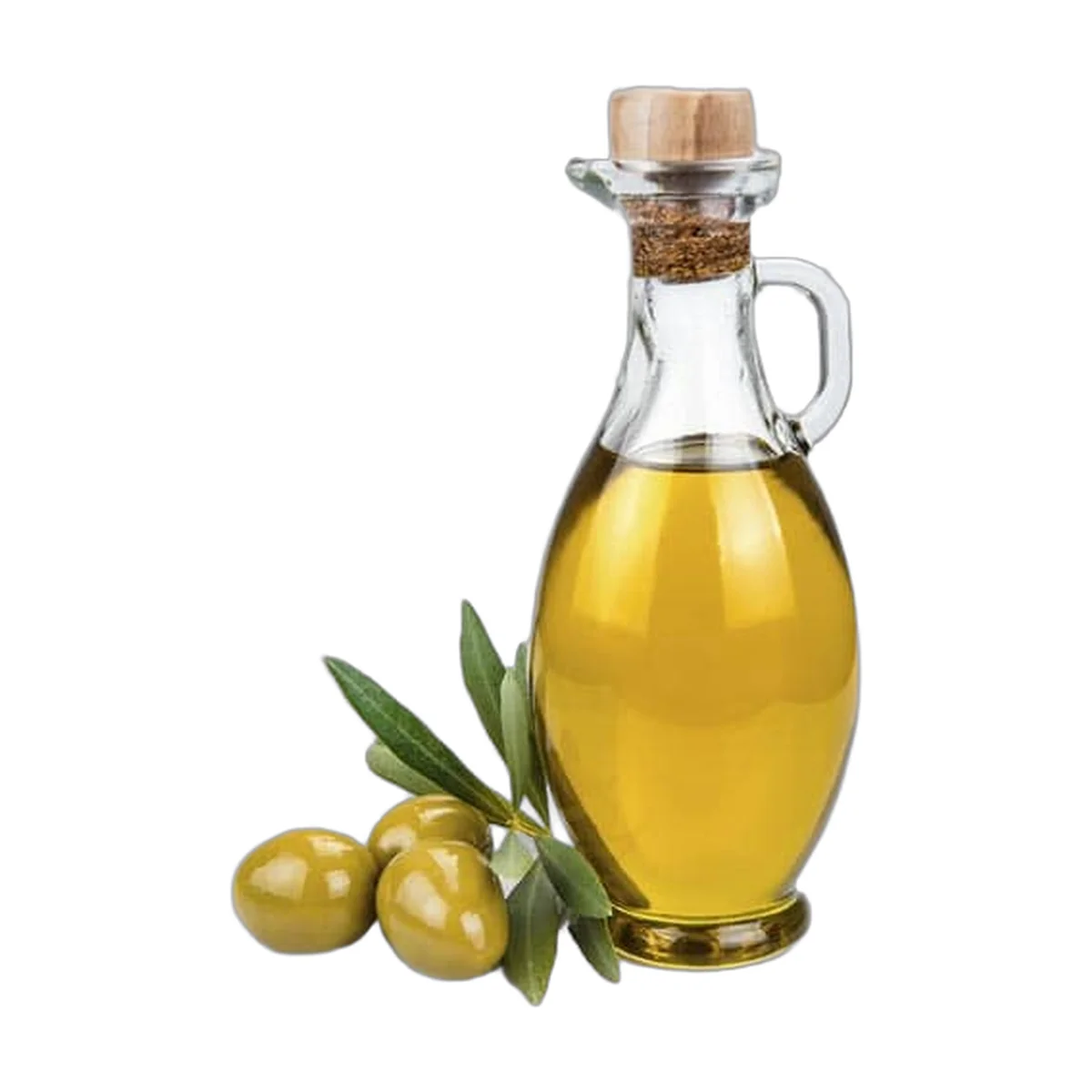 روغن درمانی زیتون اصل رودبار (بطری کوچک) بطری شیشهای روغن درمانی خالص زیتون رودبار با درپوش چوبپنبهای و زیتون طبیعی مسعود